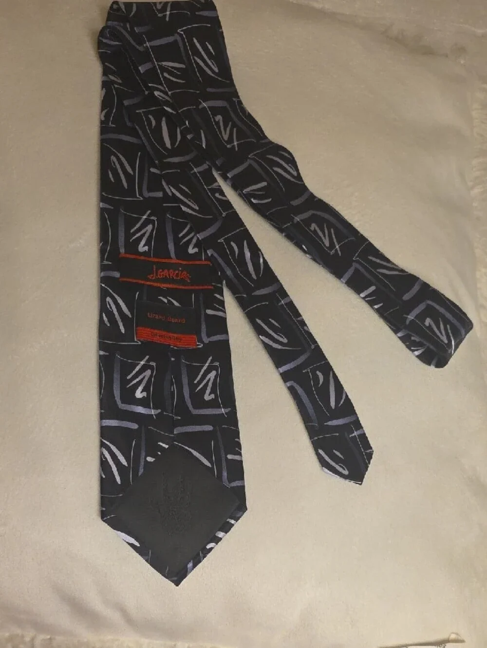 J. Garcia Silk Black Tie with Silver-Geometric Accents 3.5 Inches Wide